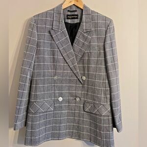 Giorgio Sant’Angelo Gray Plaid Linen Blazer 80s VTG Double Breasted 8 windowpane